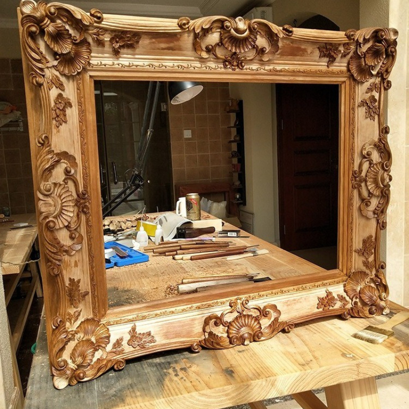 Engraved Wood Frame - European classical engraved frame retro log