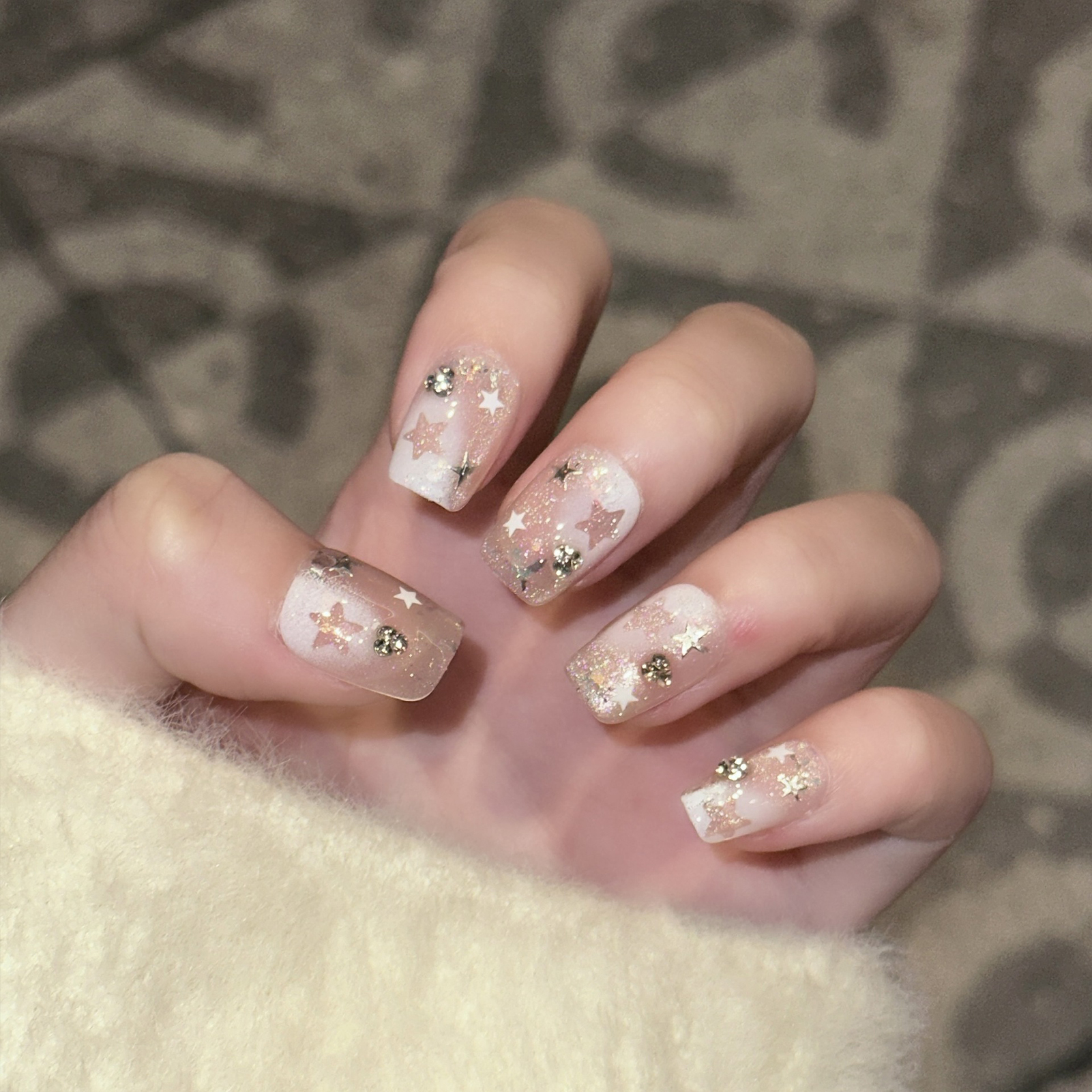 10PCS Short Square Fake Nails  - Pressed Flower Art review and price