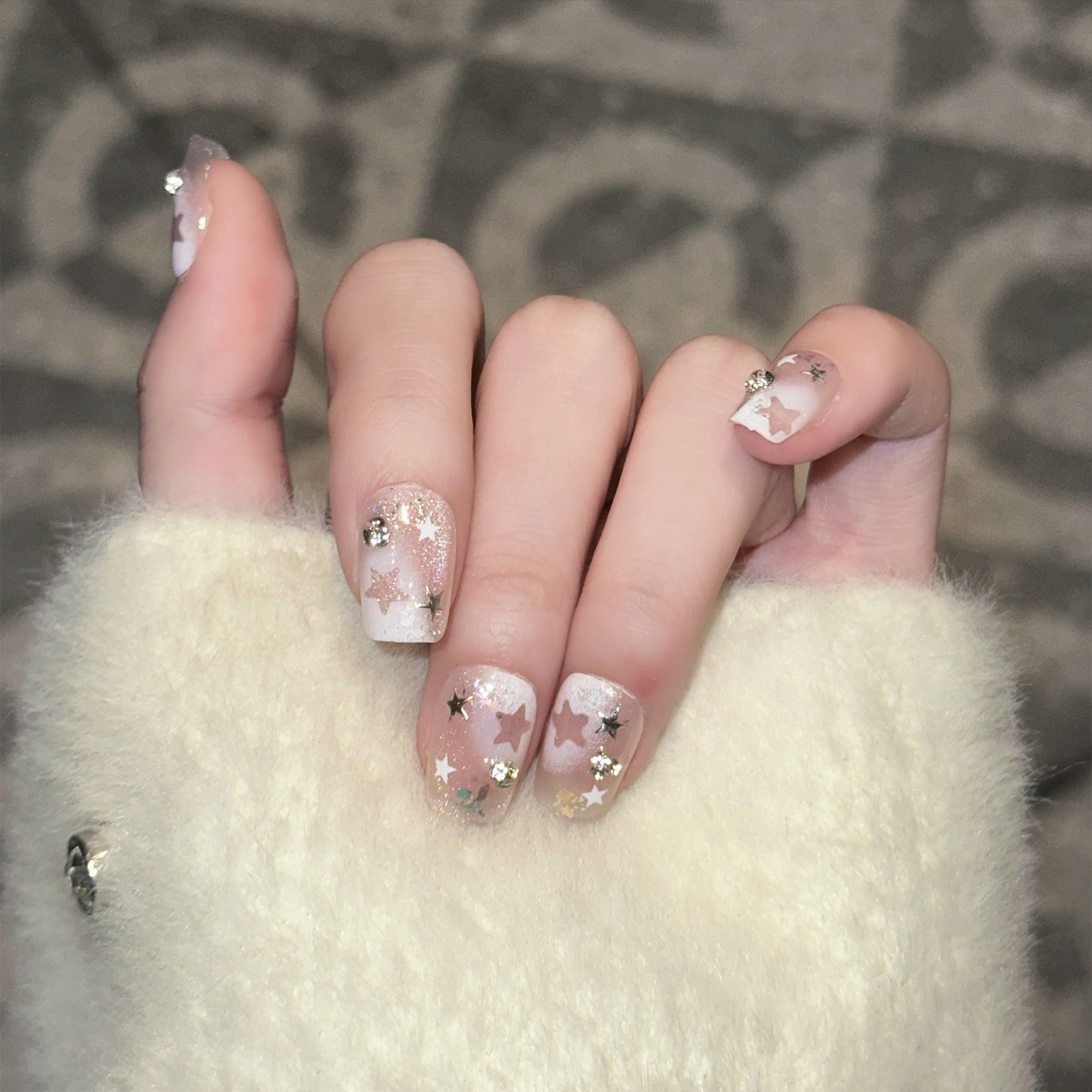10PCS Short Square Fake Nails  - Pressed Flower Art review and price