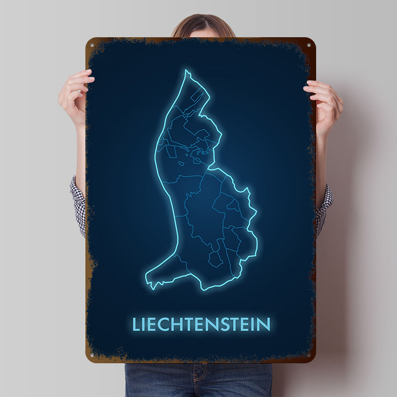 Liechtenstein Map Neon Blue Pr - Custom Map Poster review and price