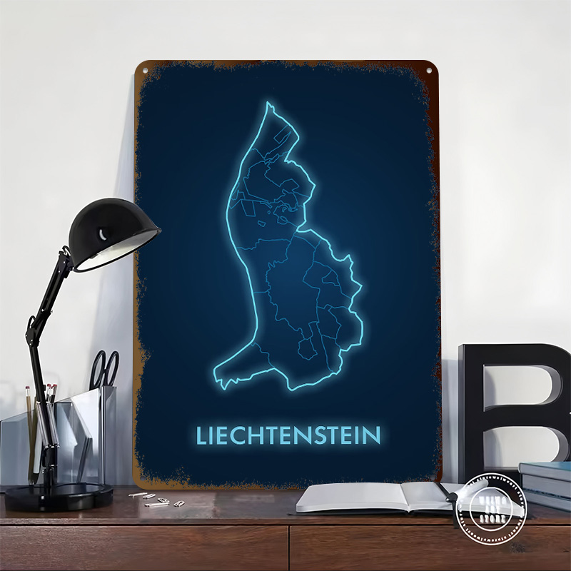 Liechtenstein Map Neon Blue Pr - Custom Map Poster review and price
