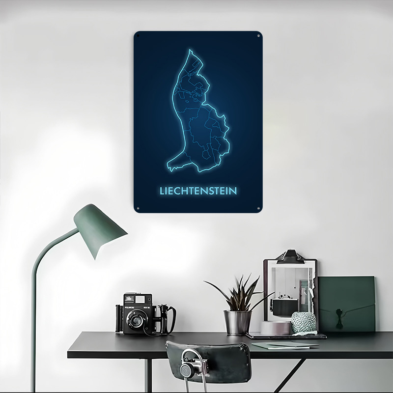 Liechtenstein Map Neon Blue Pr - Custom Map Poster review and price