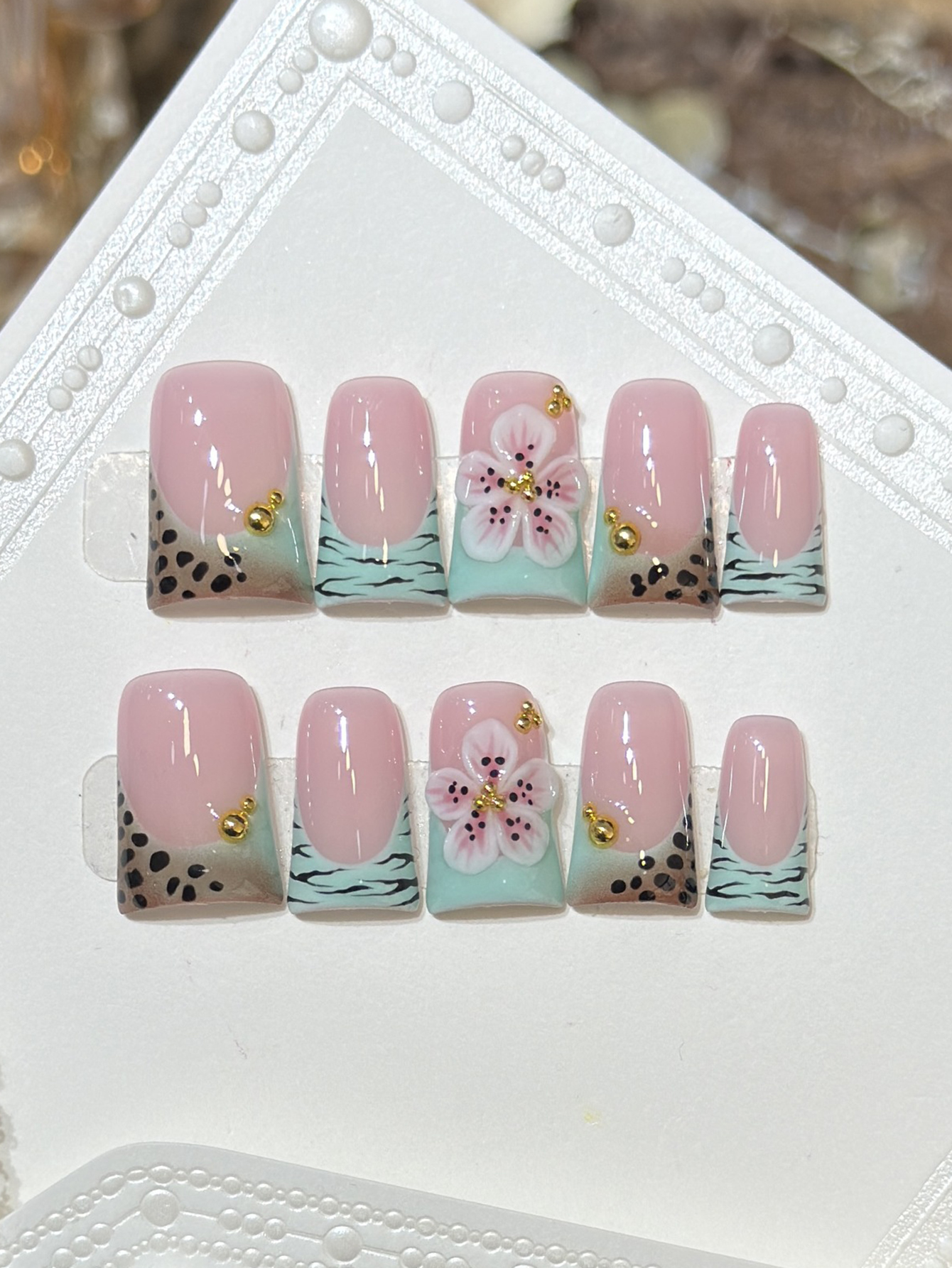 10pcs Press on Nails Duck Mout - Pressed Flower Art review and price