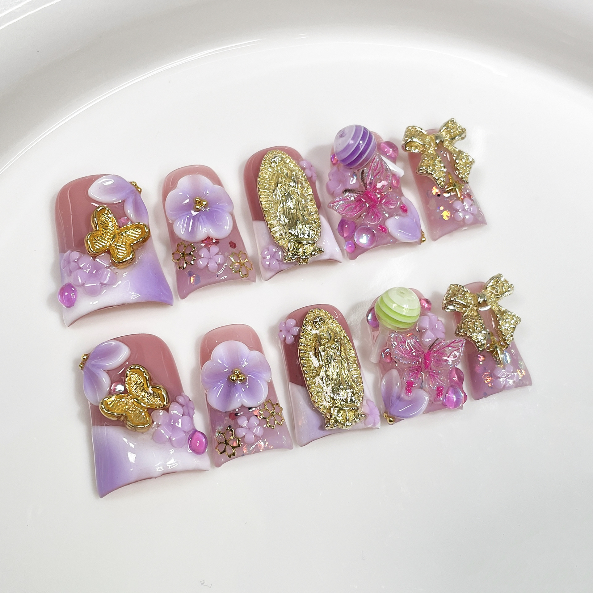 10pcs Ocean Style Fake Nails D - Pressed Flower Art review and price