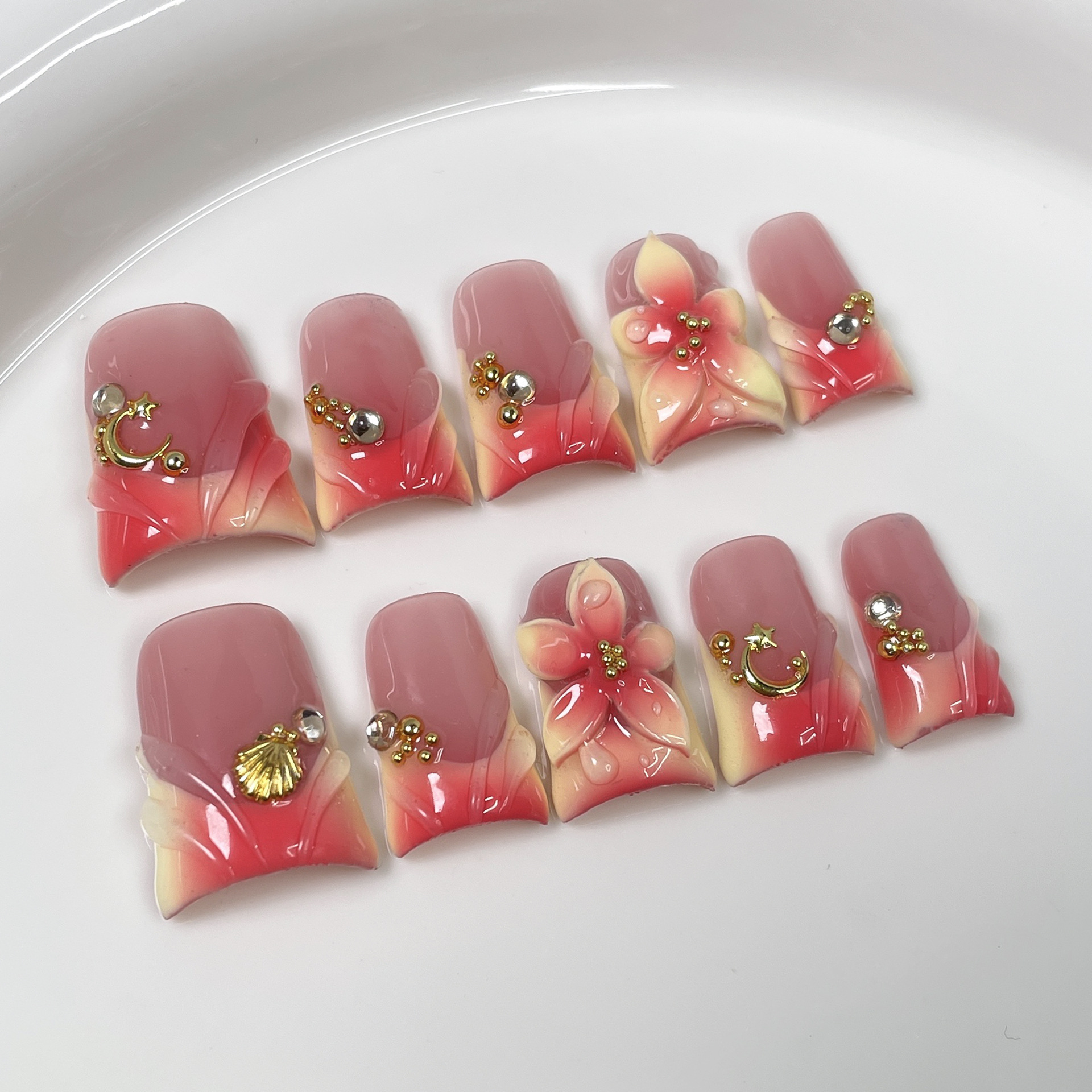 10pcs Ocean Style Fake Nails D - Pressed Flower Art review and price