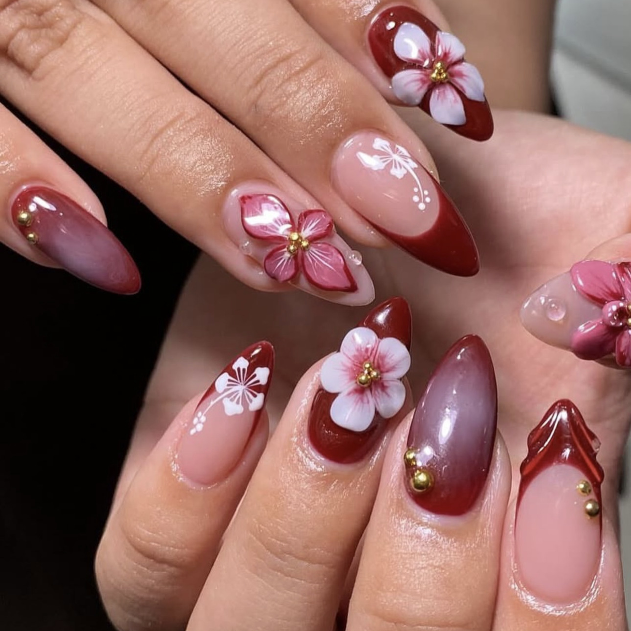 24pcs Red French Press on Nail - Pressed Flower Art review and price