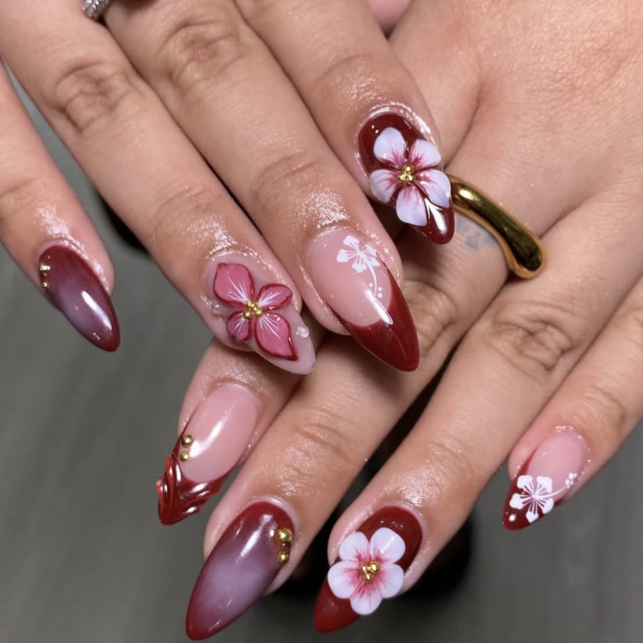 24pcs Red French Press on Nail - Pressed Flower Art review and price